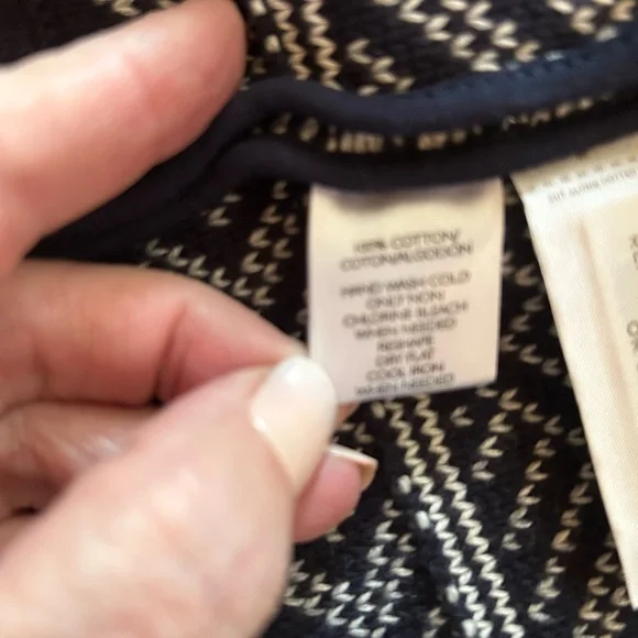 Loft 100% Cotton Knit Open Cardigan Navy/Cream Size XS Lady Jacket - Picture 7 of 8